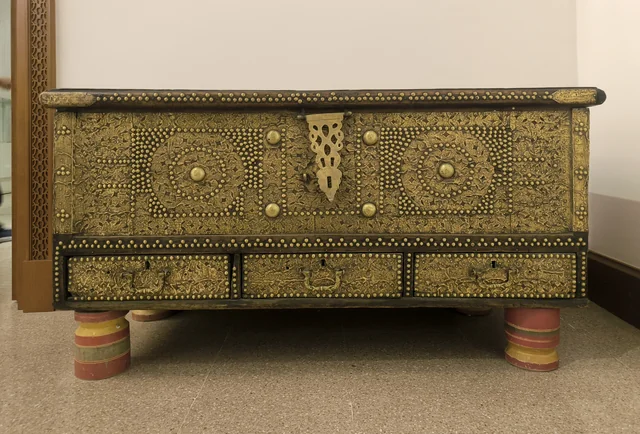 Representative decorated Gulf wooden chest at Bait al Zubair Museum in Oman